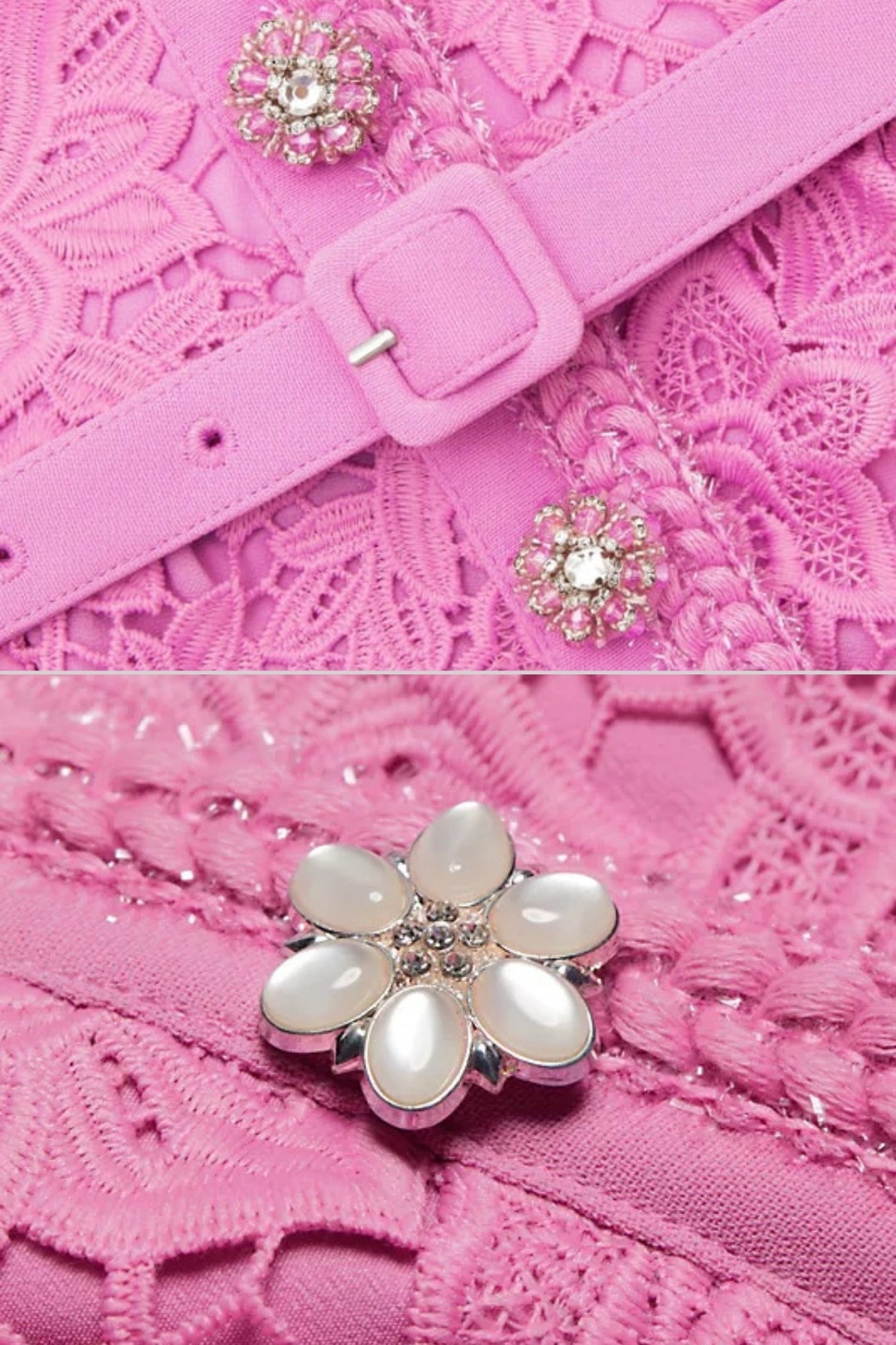 Conjunto Rosé Élise - Camisa em Renda Floral e Saia Lisa com Cinto