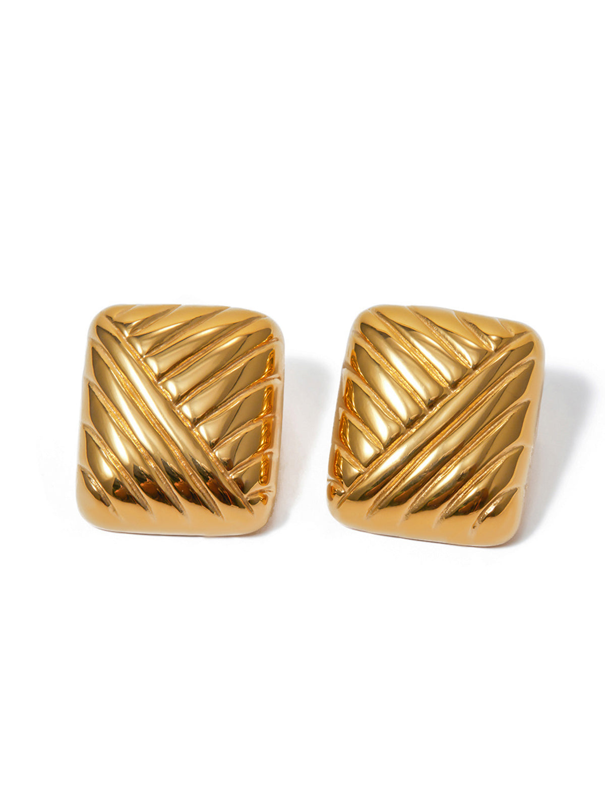 Brinco Verona Square - Geométrico Dourado com Textura Esculpida