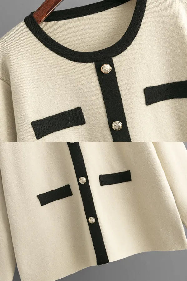 Conjunto Horizon - Tricô Elegante com Botões Dourados (2 peças)