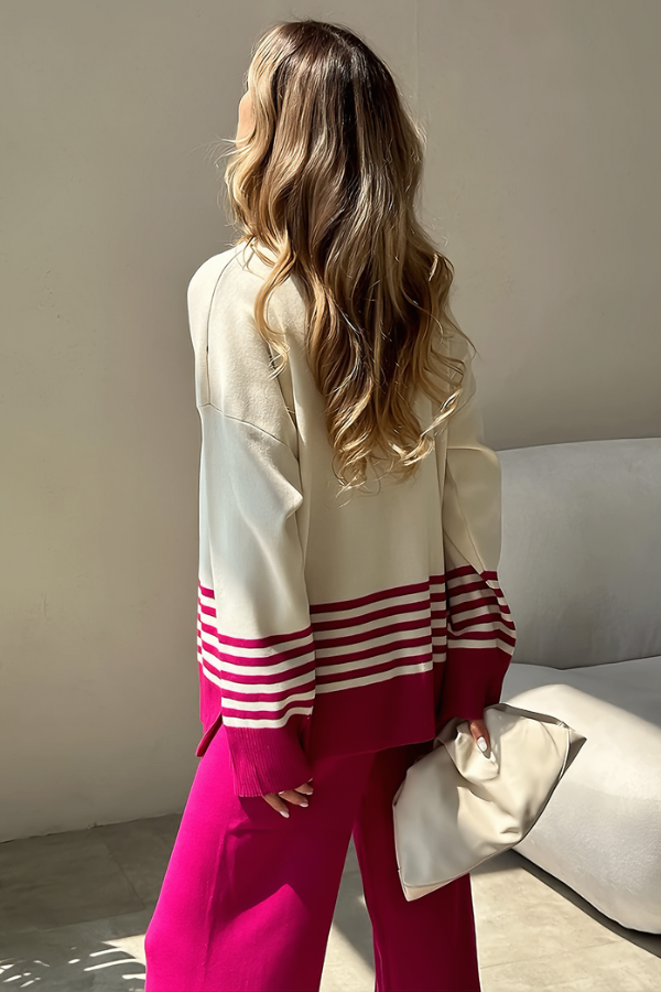 Conjunto Liora Listrado - Tricô Minimalista com Gola Alta (2 peças)