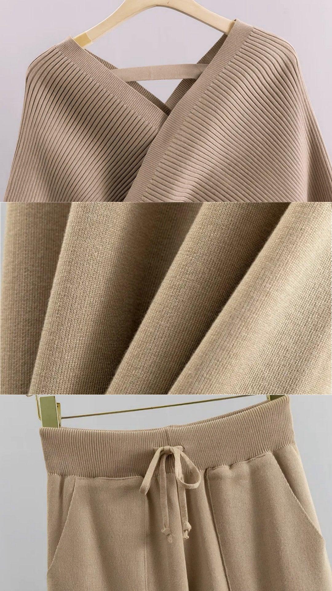 Conjunto Eloise - Tricô Modal com Blusa Transpassada e Calça (2 peças)