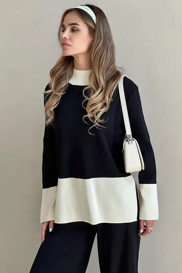 Conjunto Velluto Duo - Tricô Bicolor com Gola Alta (2 peças)