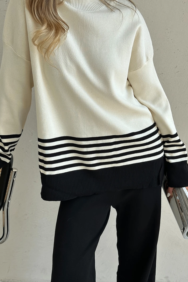 Conjunto Liora Listrado - Tricô Minimalista com Gola Alta (2 peças)