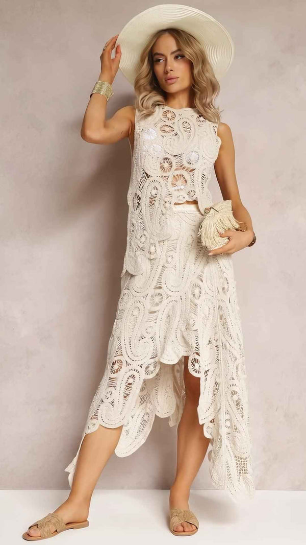 Conjunto Estrela do Sul - Cropped e Saia em Crochê Boho Chic