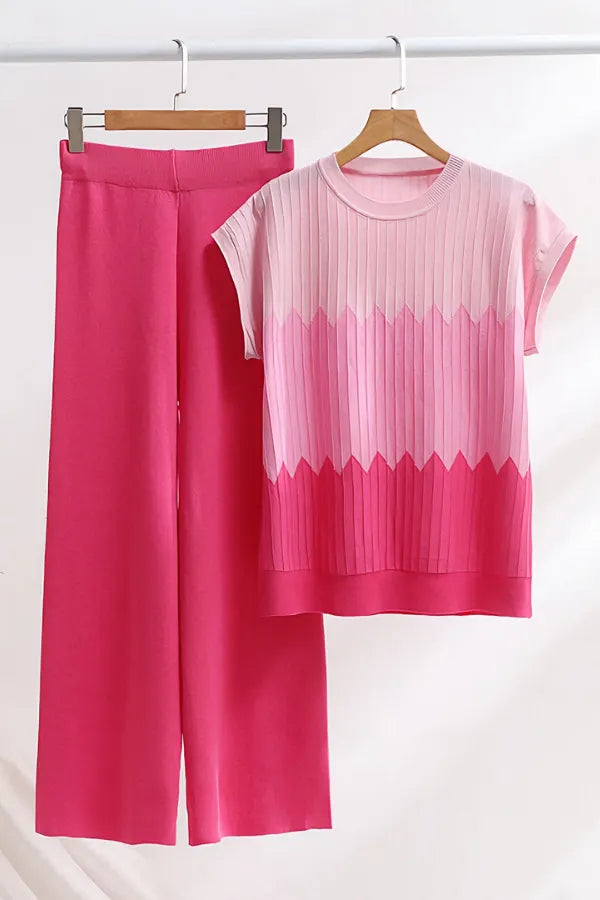 Conjunto Aurora Diagonal - Tricô Canelado com Degrade Geométrico (2 peças)
