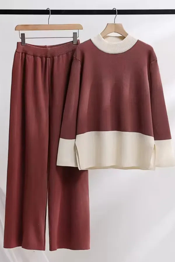 Conjunto Velluto Duo - Tricô Bicolor com Gola Alta (2 peças)