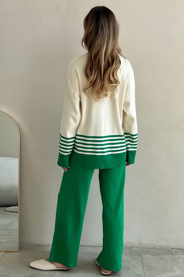 Conjunto Liora Listrado - Tricô Minimalista com Gola Alta (2 peças)
