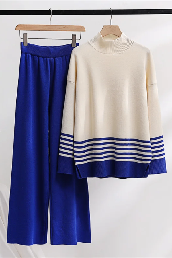 Conjunto Liora Listrado - Tricô Minimalista com Gola Alta (2 peças)
