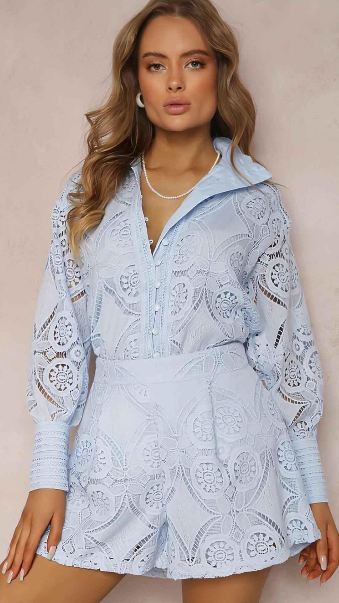 Conjunto Brisa Serena - Camisa e Short em Lese
