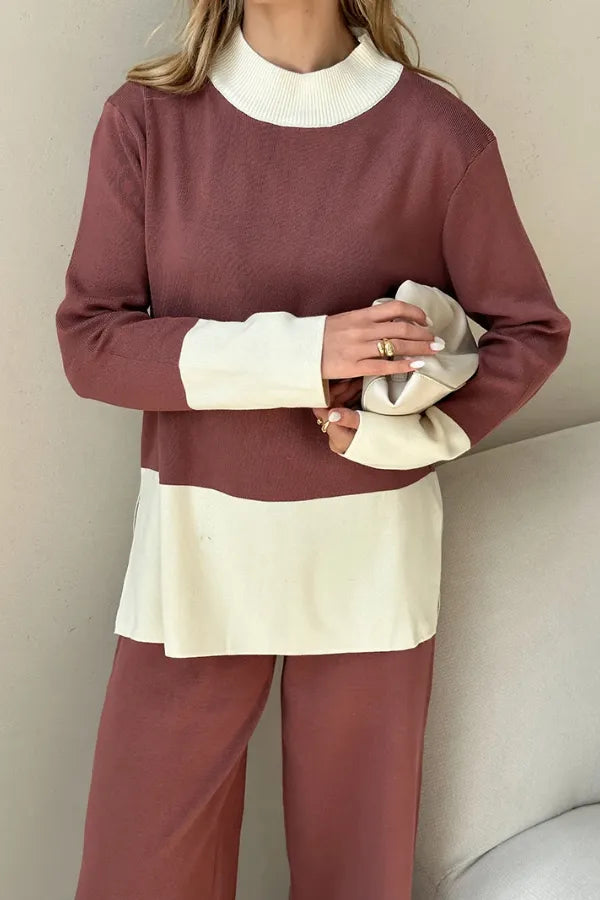 Conjunto Velluto Duo - Tricô Bicolor com Gola Alta (2 peças)