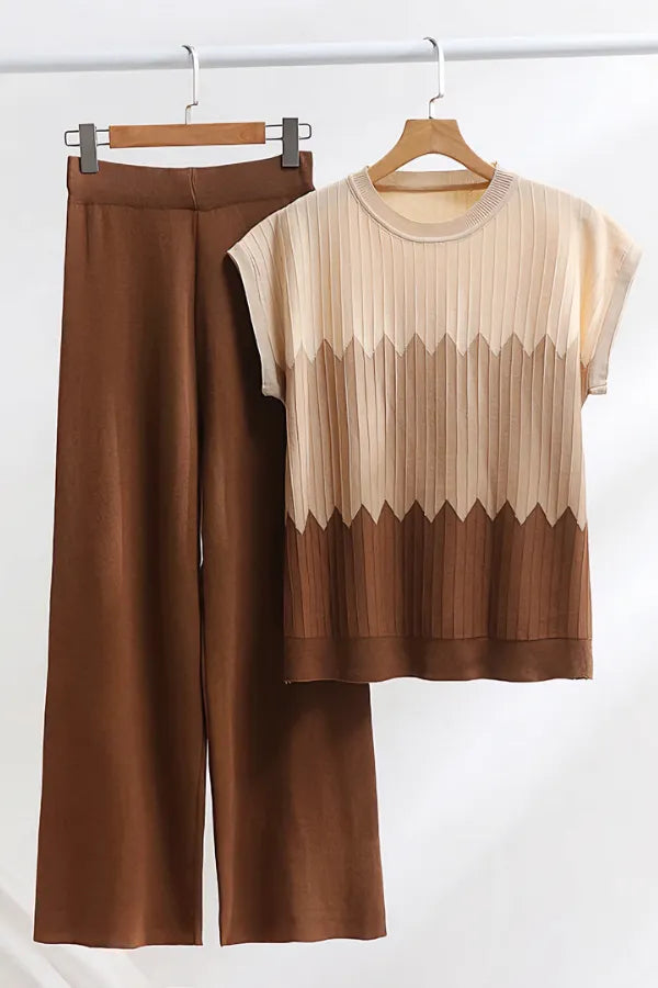 Conjunto Aurora Diagonal - Tricô Canelado com Degrade Geométrico (2 peças)
