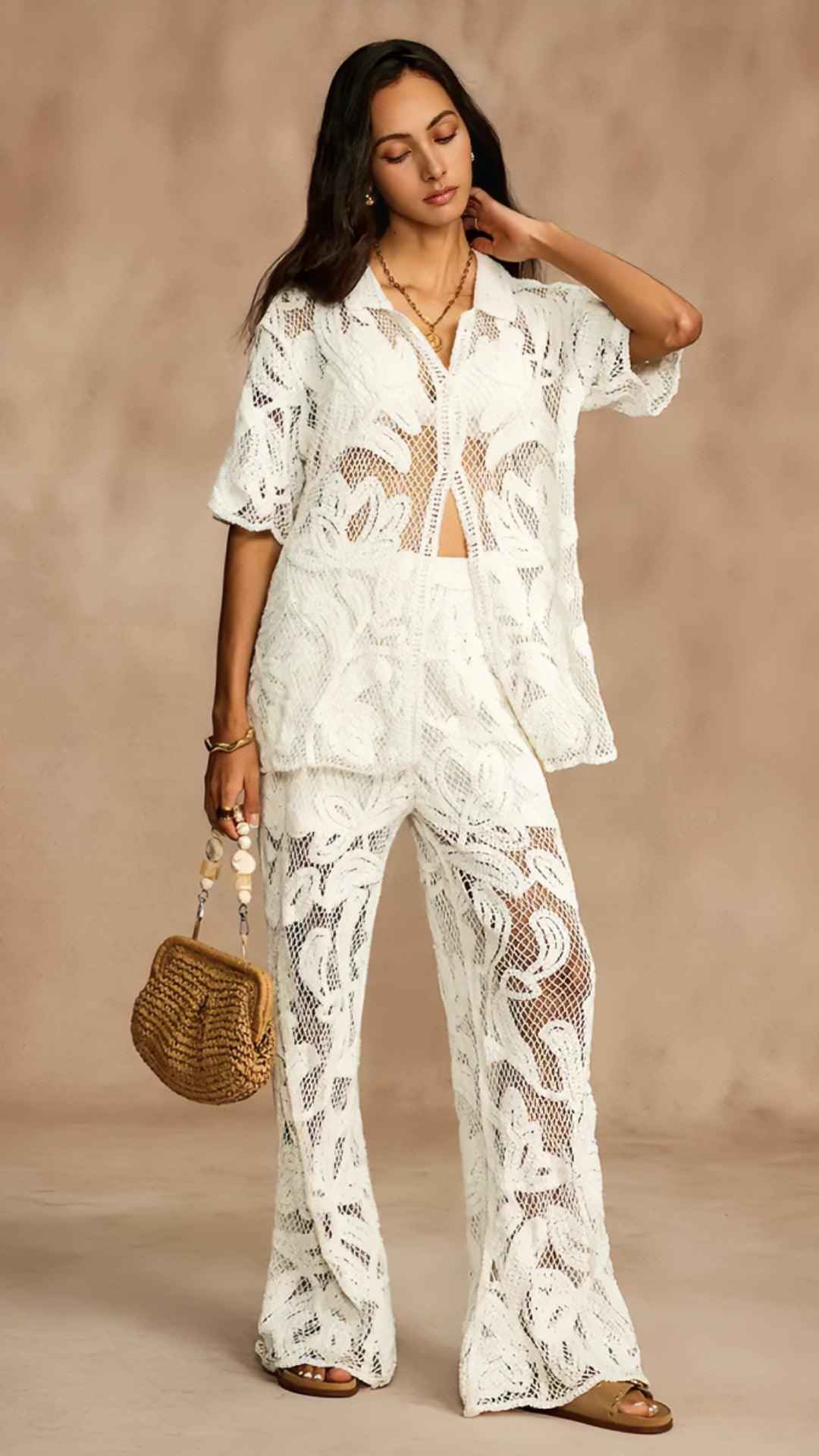 Conjunto Costa Serena - Camisa e Calça em Crochê com Toque Artesanal