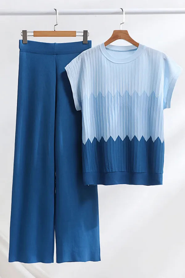 Conjunto Aurora Diagonal - Tricô Canelado com Degrade Geométrico (2 peças)