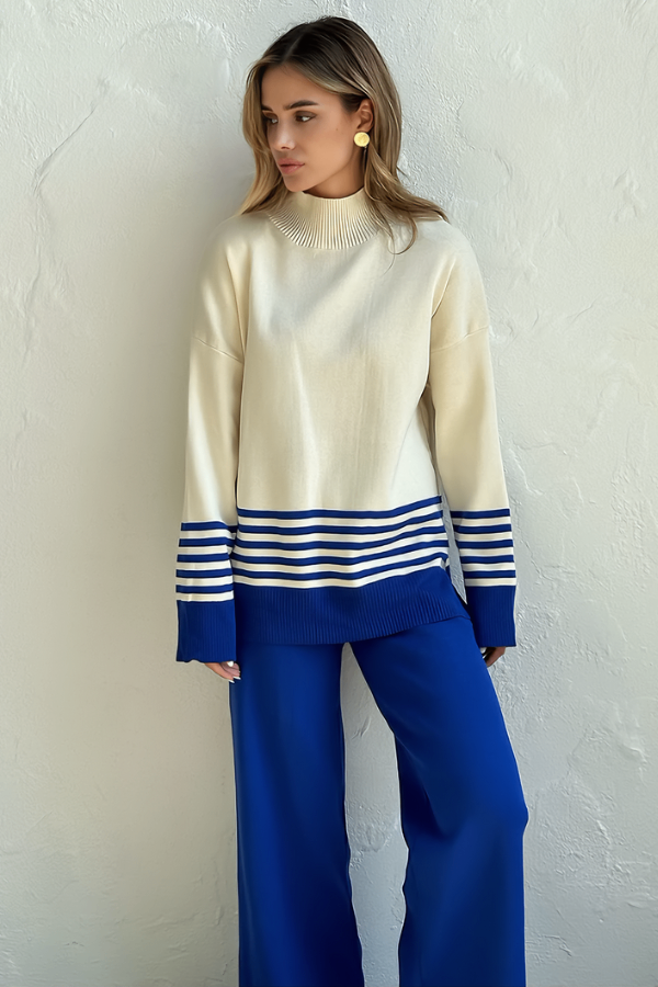Conjunto Liora Listrado - Tricô Minimalista com Gola Alta (2 peças)