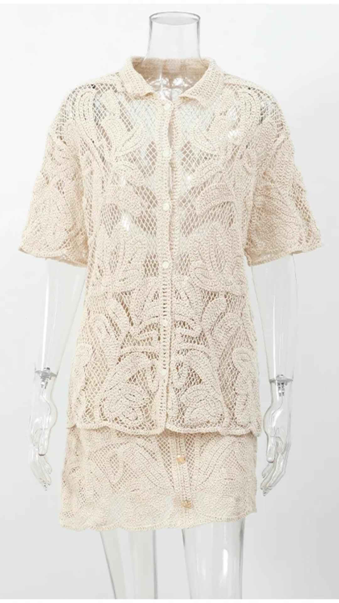 Conjunto Villa Amora - Camisa e Saia em Crochê com Toque Artesanal