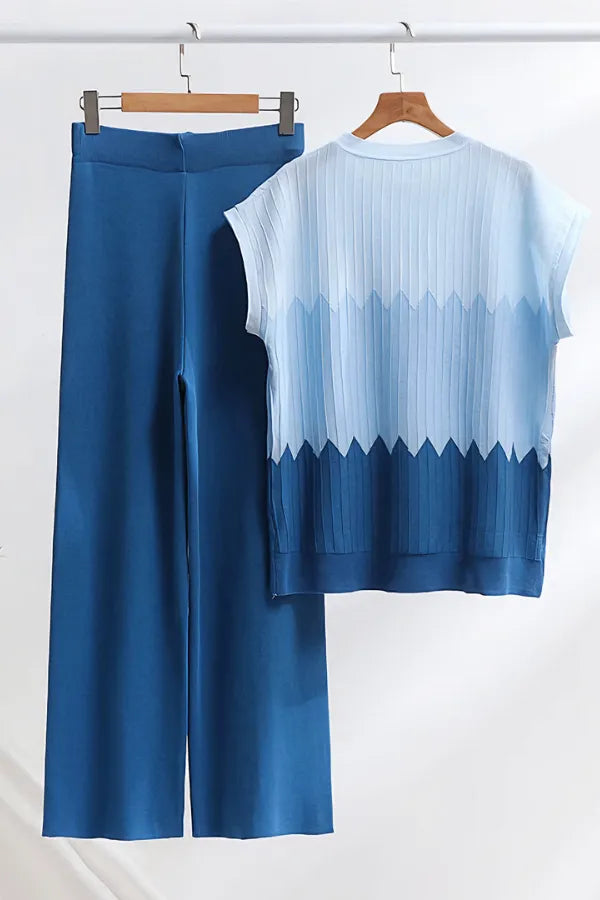 Conjunto Aurora Diagonal - Tricô Canelado com Degrade Geométrico (2 peças)