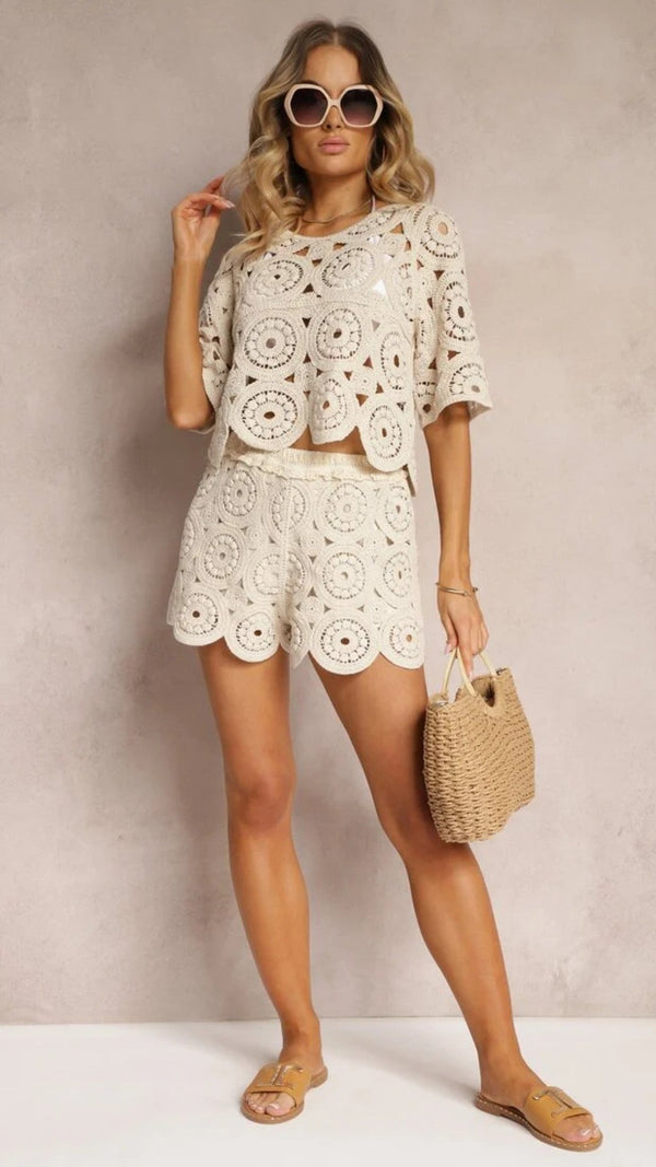 Conjunto Sol de Capri - Cropped e Short em Crochê