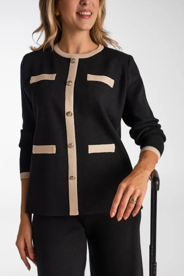 Conjunto Horizon - Tricô Elegante com Botões Dourados (2 peças)