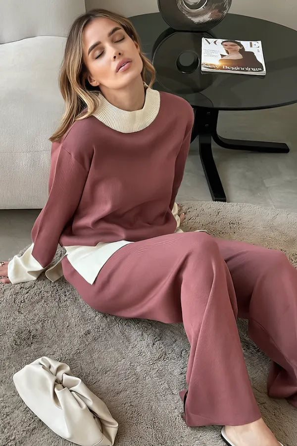 Conjunto Velluto Duo - Tricô Bicolor com Gola Alta (2 peças)