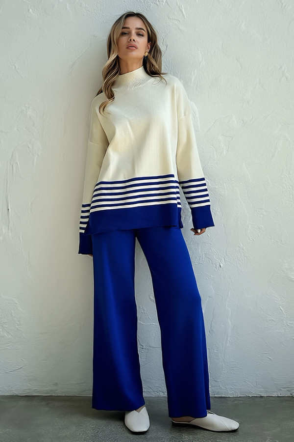 Conjunto Liora Listrado - Tricô Minimalista com Gola Alta (2 peças)