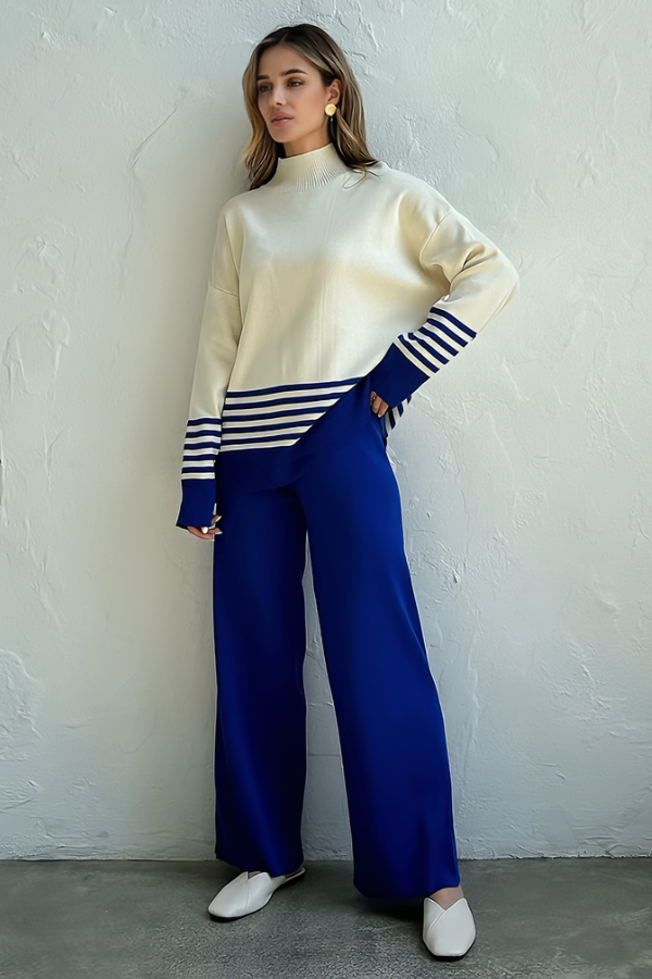 Conjunto Liora Listrado - Tricô Minimalista com Gola Alta (2 peças)