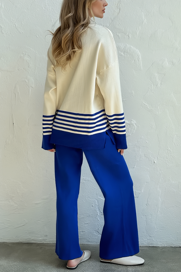 Conjunto Liora Listrado - Tricô Minimalista com Gola Alta (2 peças)