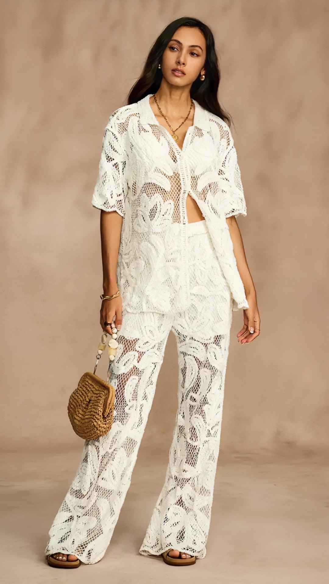 Conjunto Costa Serena - Camisa e Calça em Crochê com Toque Artesanal
