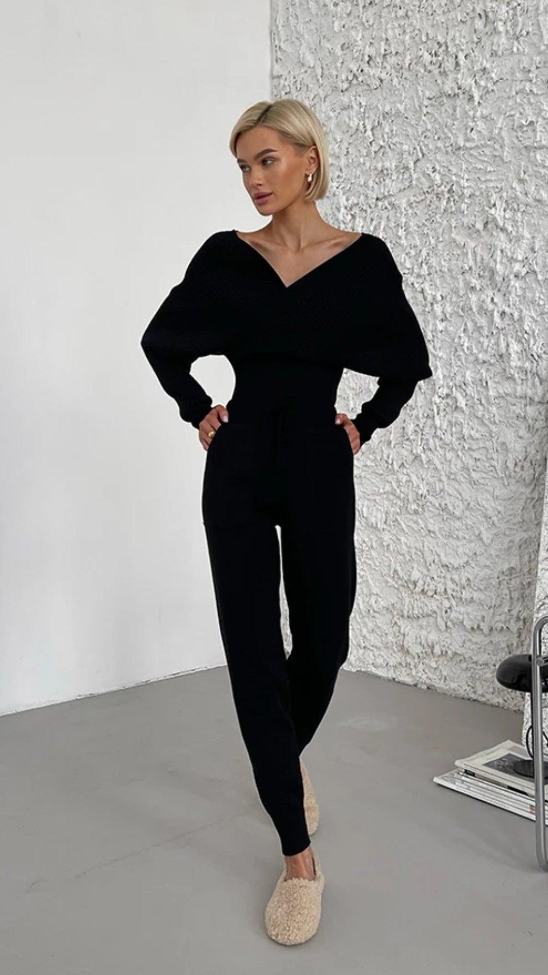 Conjunto Eloise - Tricô Modal com Blusa Transpassada e Calça (2 peças)